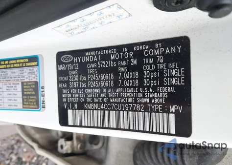 2012 Hyundai Veracruz Gls/Limited from USA, damaged, VIN KM8NU4CC7CU197782